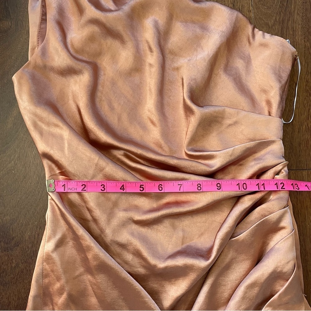 NWT Elliott Cassini Dress Copper Satin One Shoulder Ruched Formal Sleeveless S - Picture 14 of 15